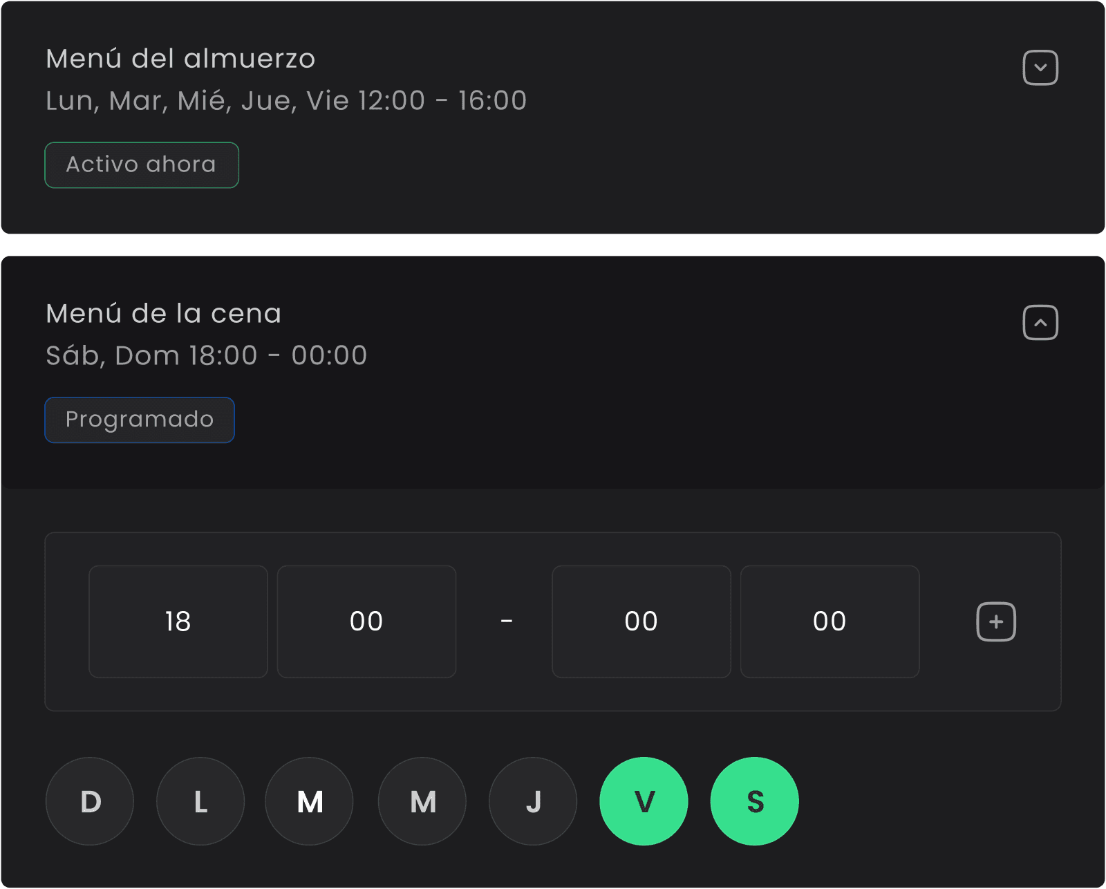 Menús inteligentes que cambian automáticamente